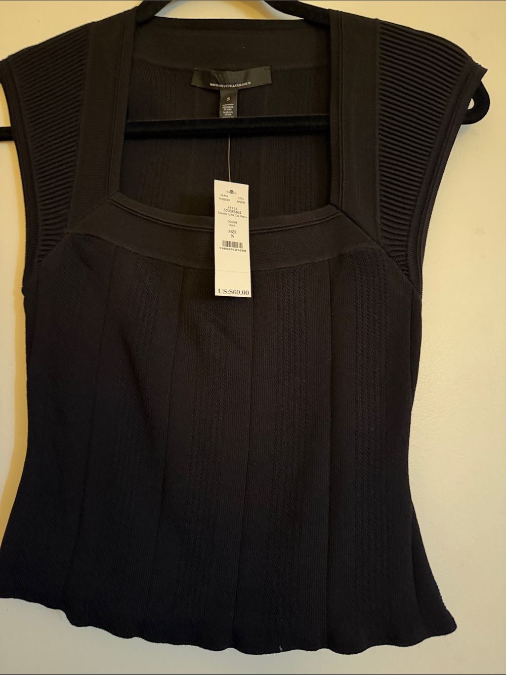 White House Black Market Black Square Neck Cap Sleeve Sweater